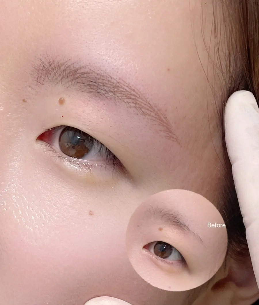 Close-up of natural, strand-by-strand eyebrow texture