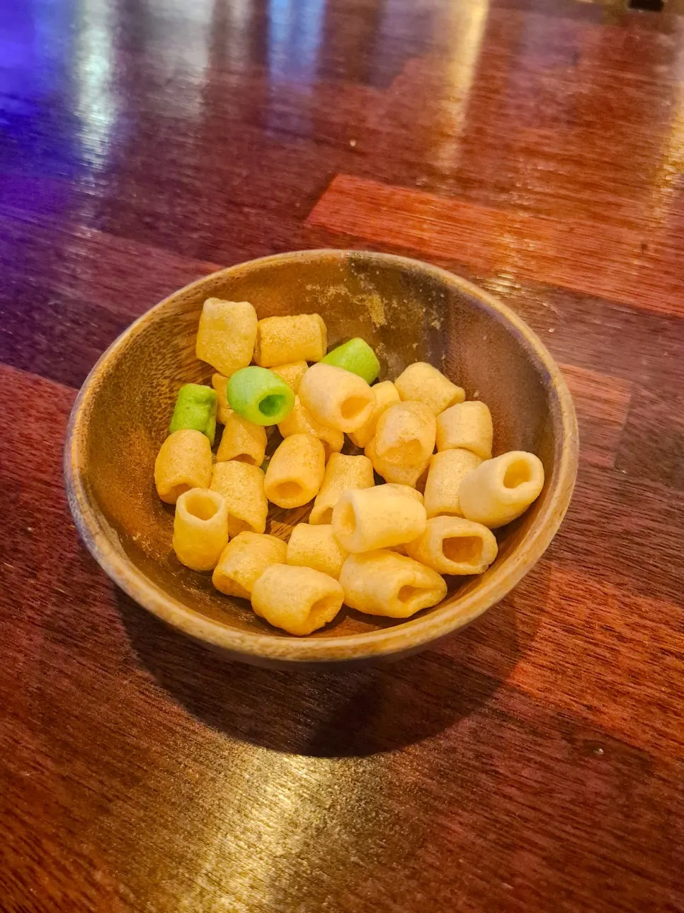 Puffed macaroni served as a basic side snack