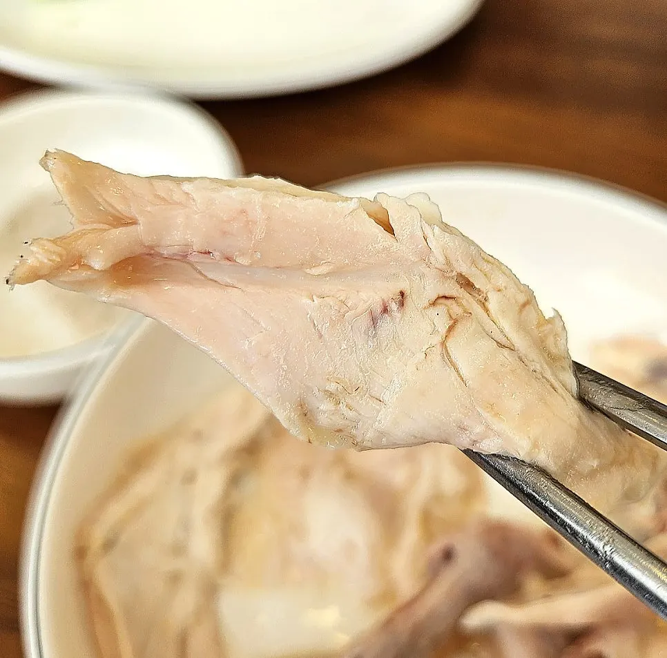 결대로 부드럽게 풀리는 삼계탕 닭고기