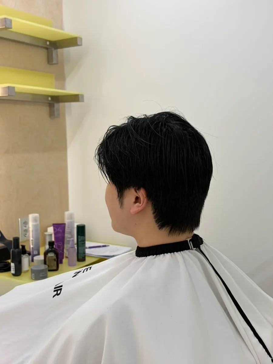 Men's down-perm and cut process