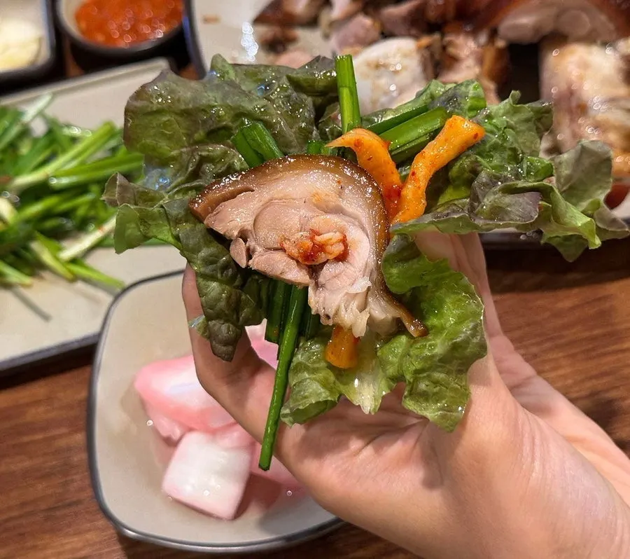 A piece of jokbal showing its chewy skin