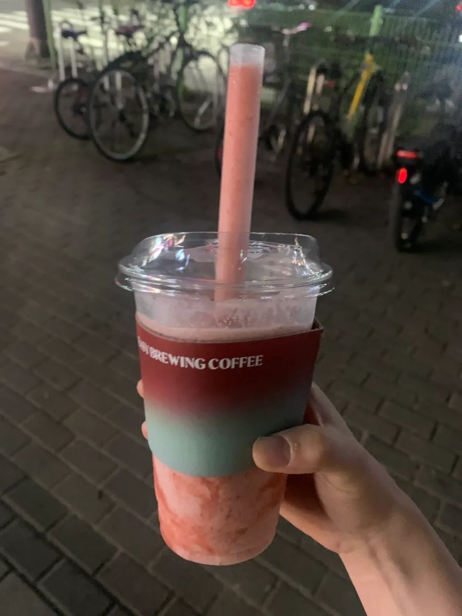 Closing shot of milk bread and strawberry frappe together