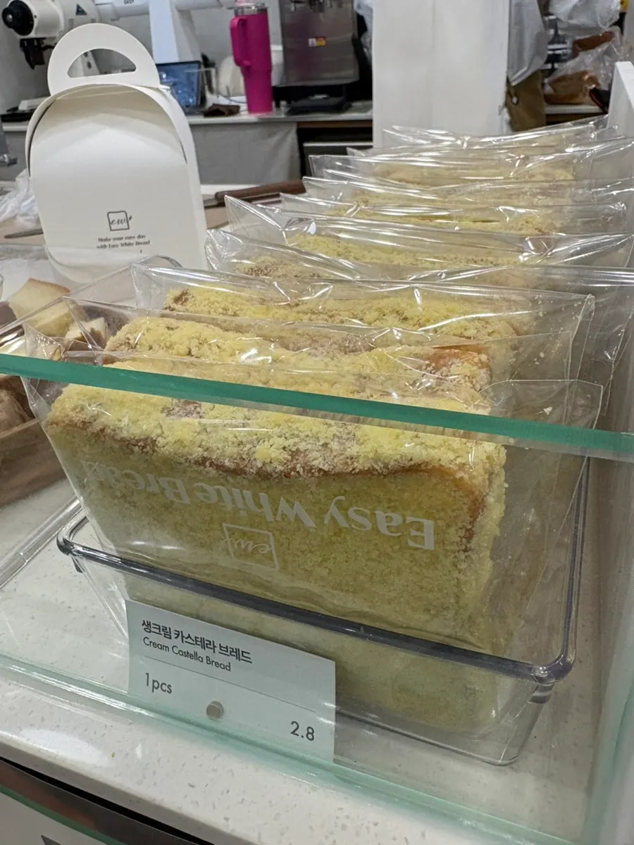 Cream castella bread on display