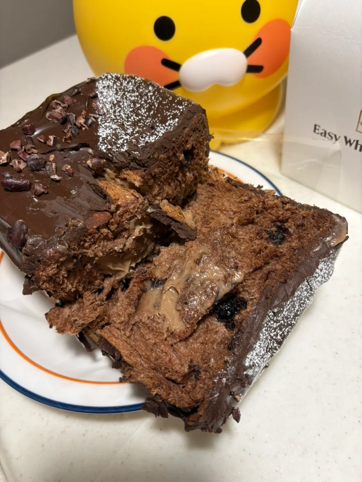Cross-section of the deep chocolate milk bread cut in half