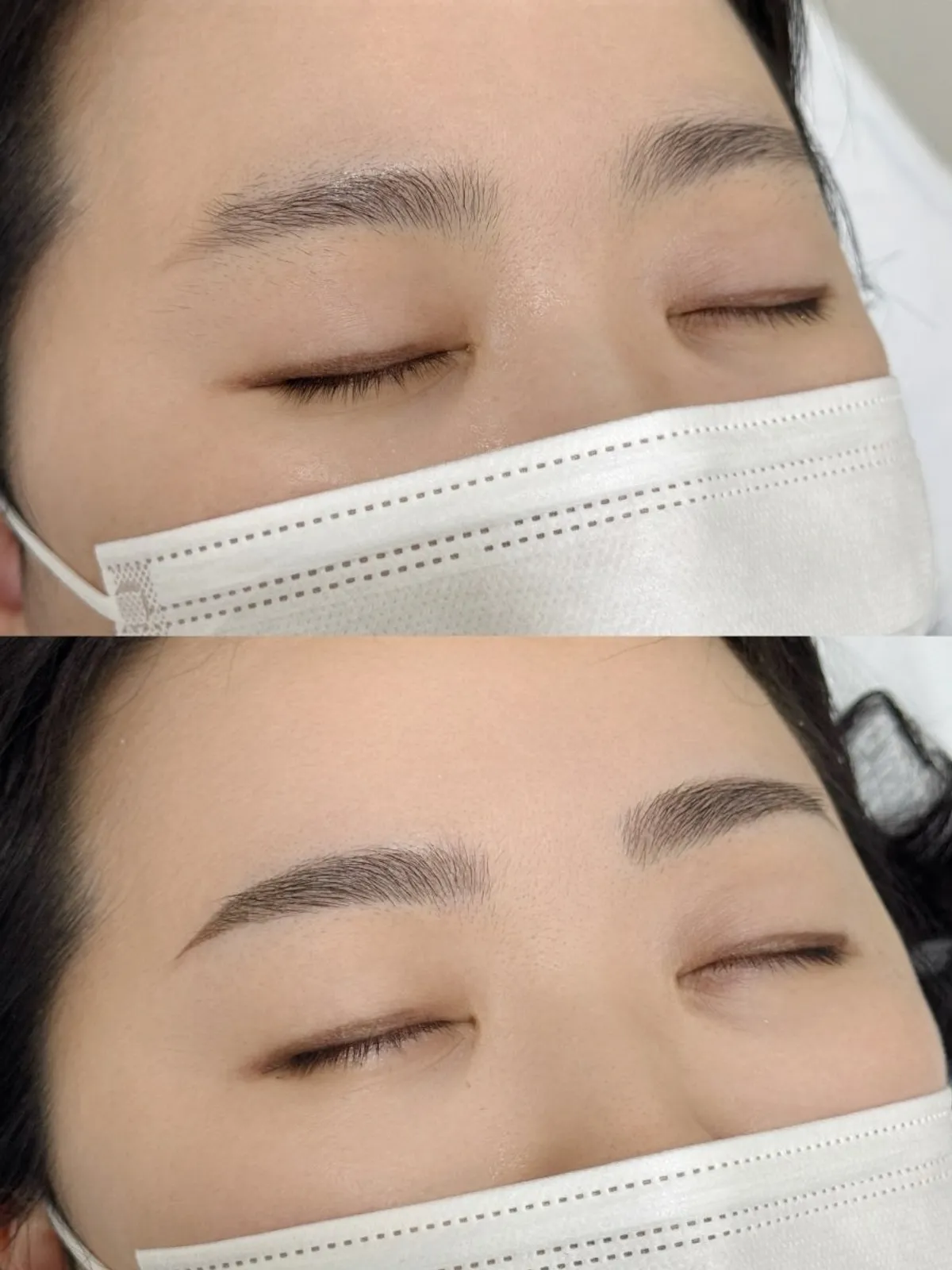 Before and after comparison of the eyebrow tattoo