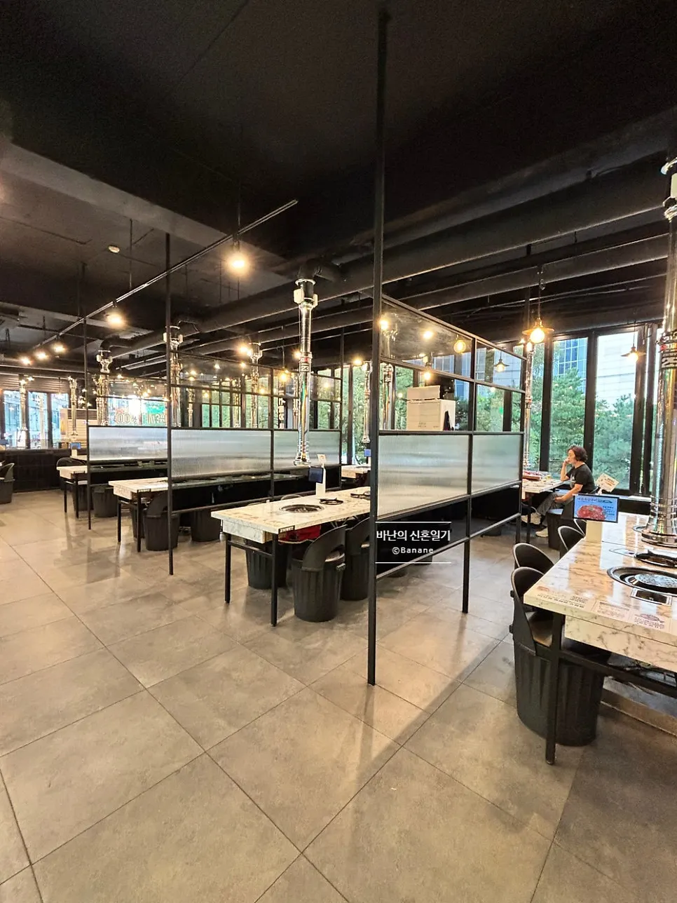View of the large restaurant's tables