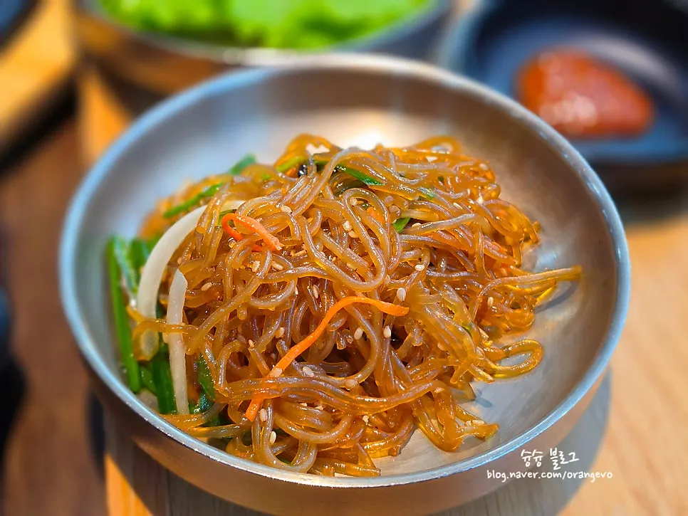 A plate of japchae (glass noodle stir-fry)