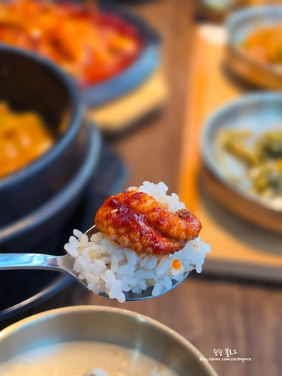 Eating octopus stir-fry together with pot rice