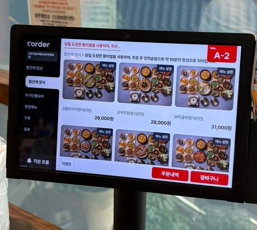 Menu board for Gim Myeongju Tteuranchae Bapsang's set meals