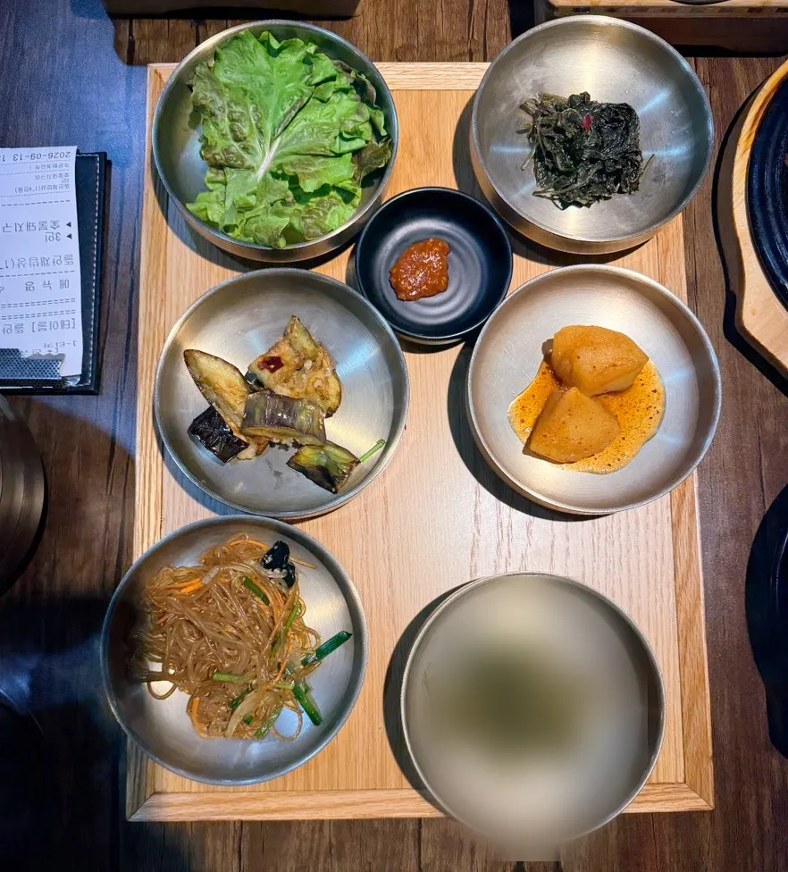 Eating a meal with the side dishes