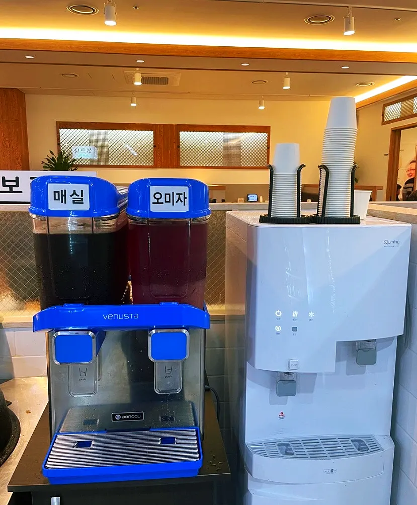 Plum tea and omija tea prepared as dessert drinks