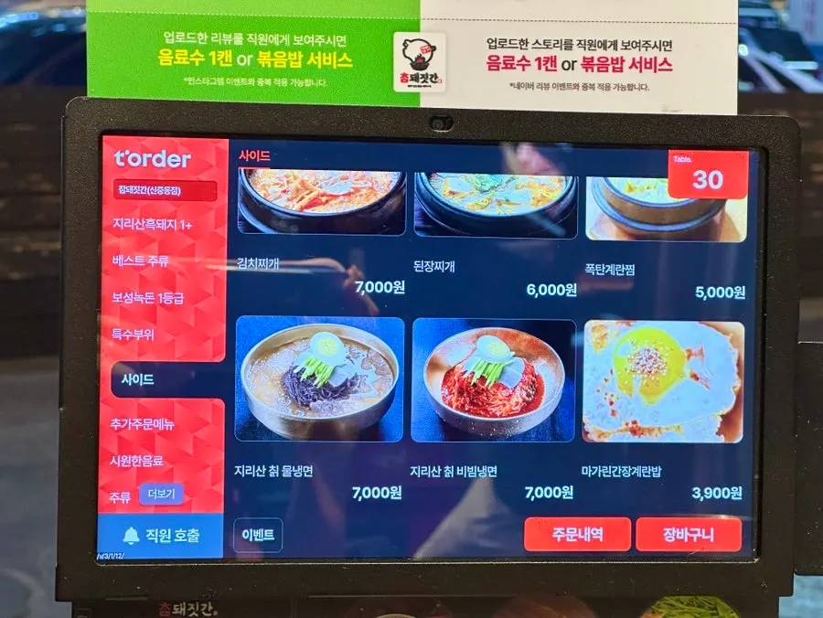 Price list for meat and side dishes