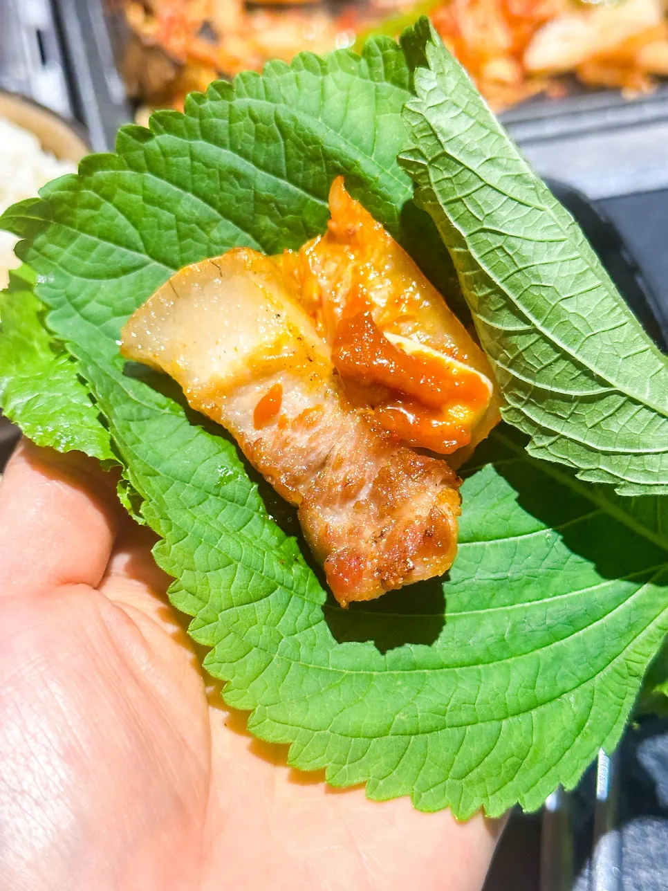 지리산 흑돼지와 보성녹돈 구이 한 점