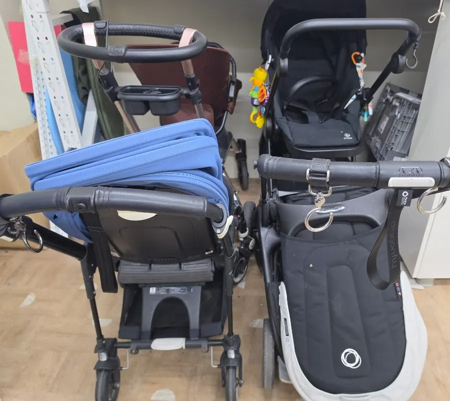 Car seats neatly stored inside the shop