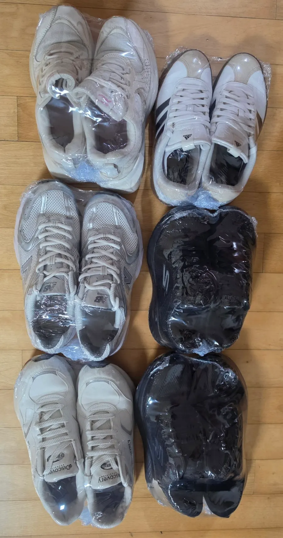 Each pair of finished sneakers individually packaged