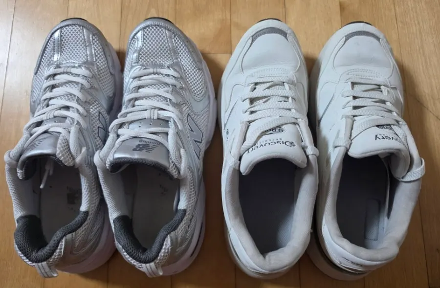 White sneakers with stubborn grime removed and mesh panels cleaned