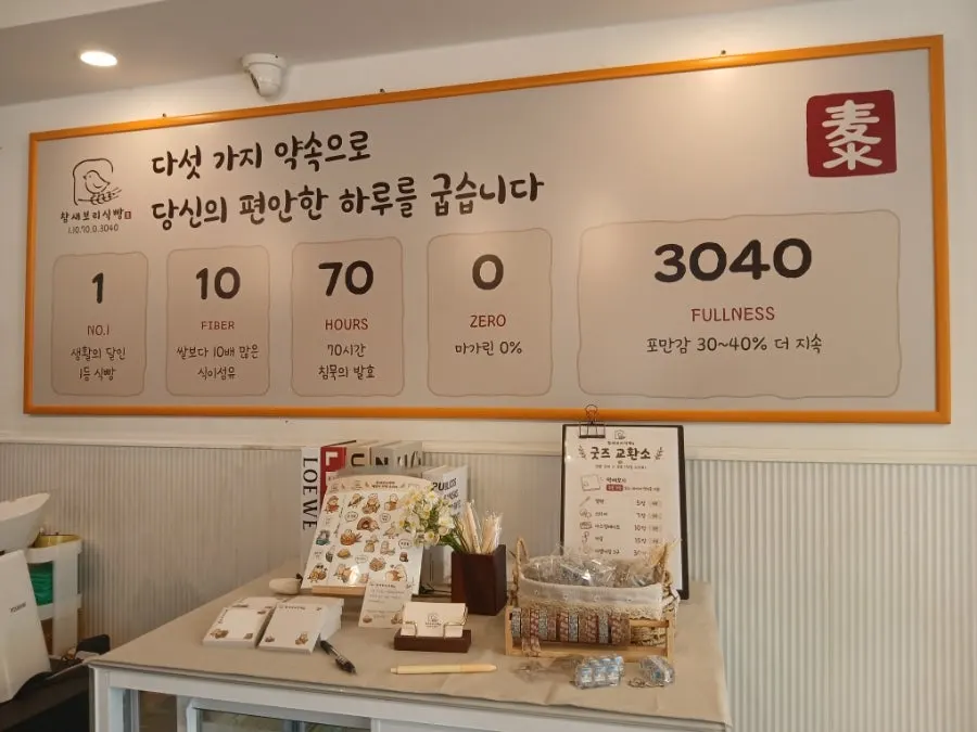 식이섬유와 발효 시간을 적은 안내판
