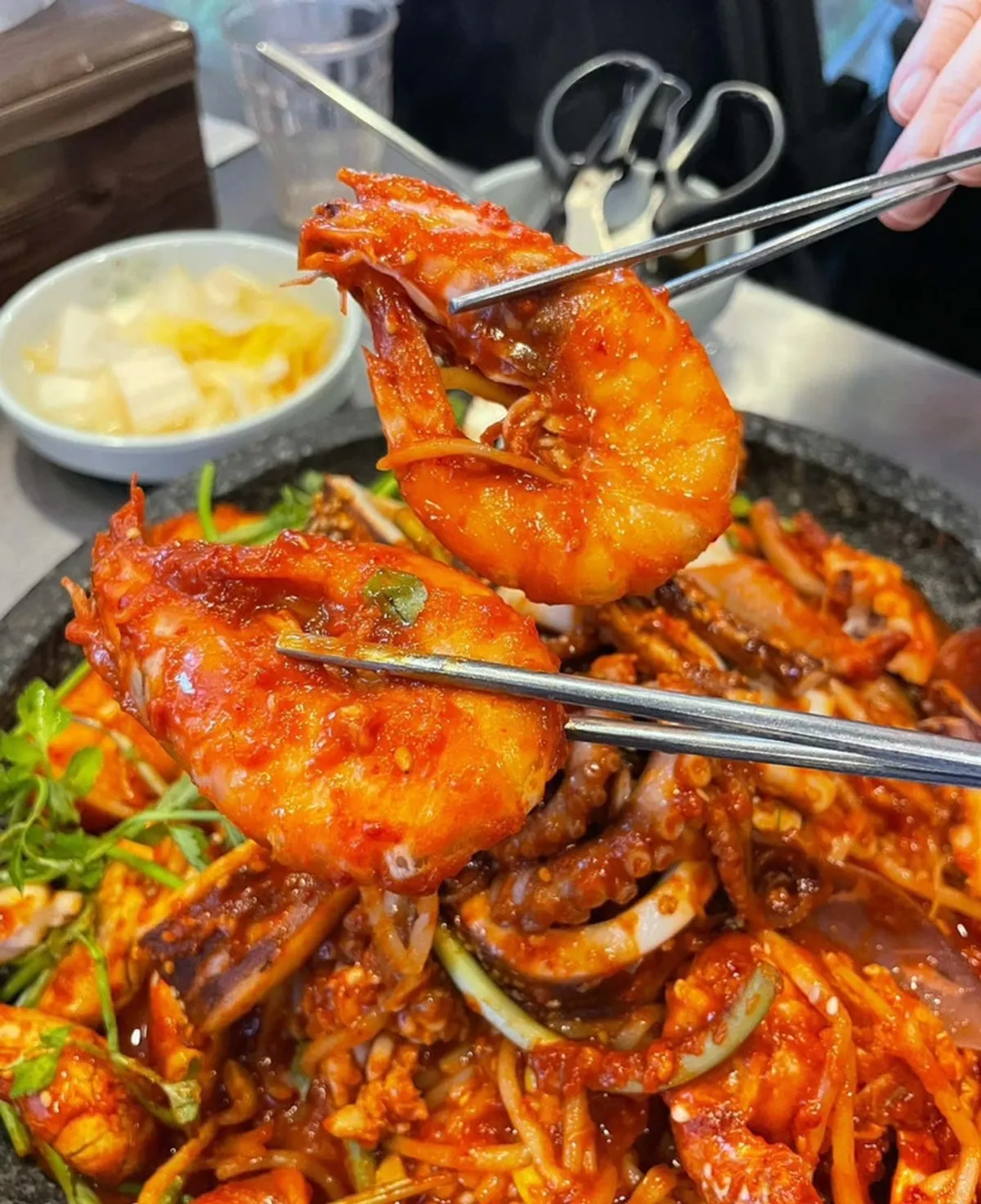 Hot-stone seafood monkfish stew table set at Haemul Teukbyeolsi Bucheon Station branch