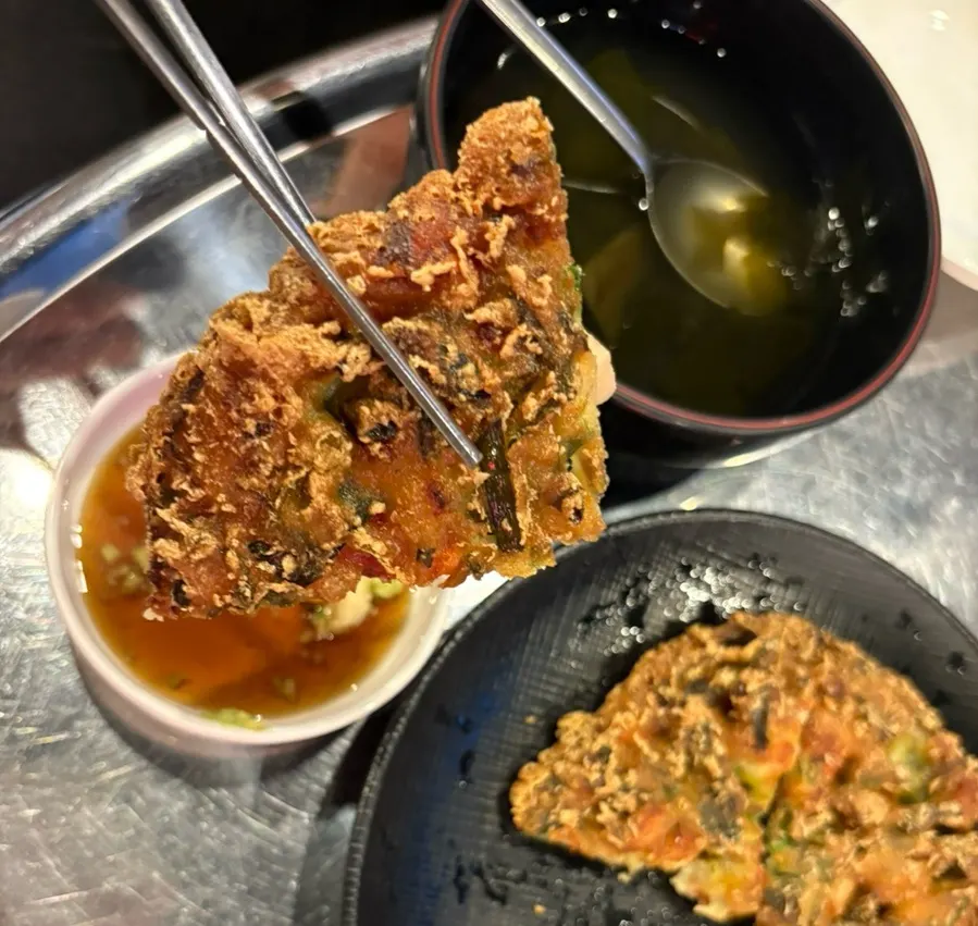 Fried seafood pancake served as a side dish