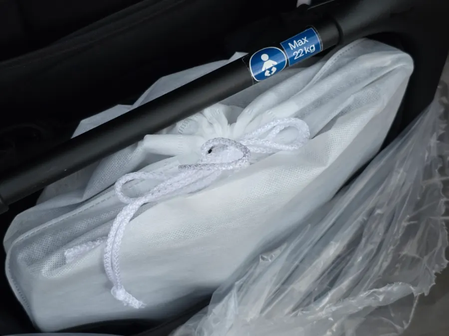 The Bugaboo Dragonfly stroller after unwrapping the packaging