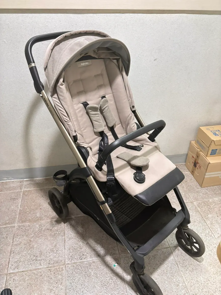 Stroller with stains and crumbs built up from use