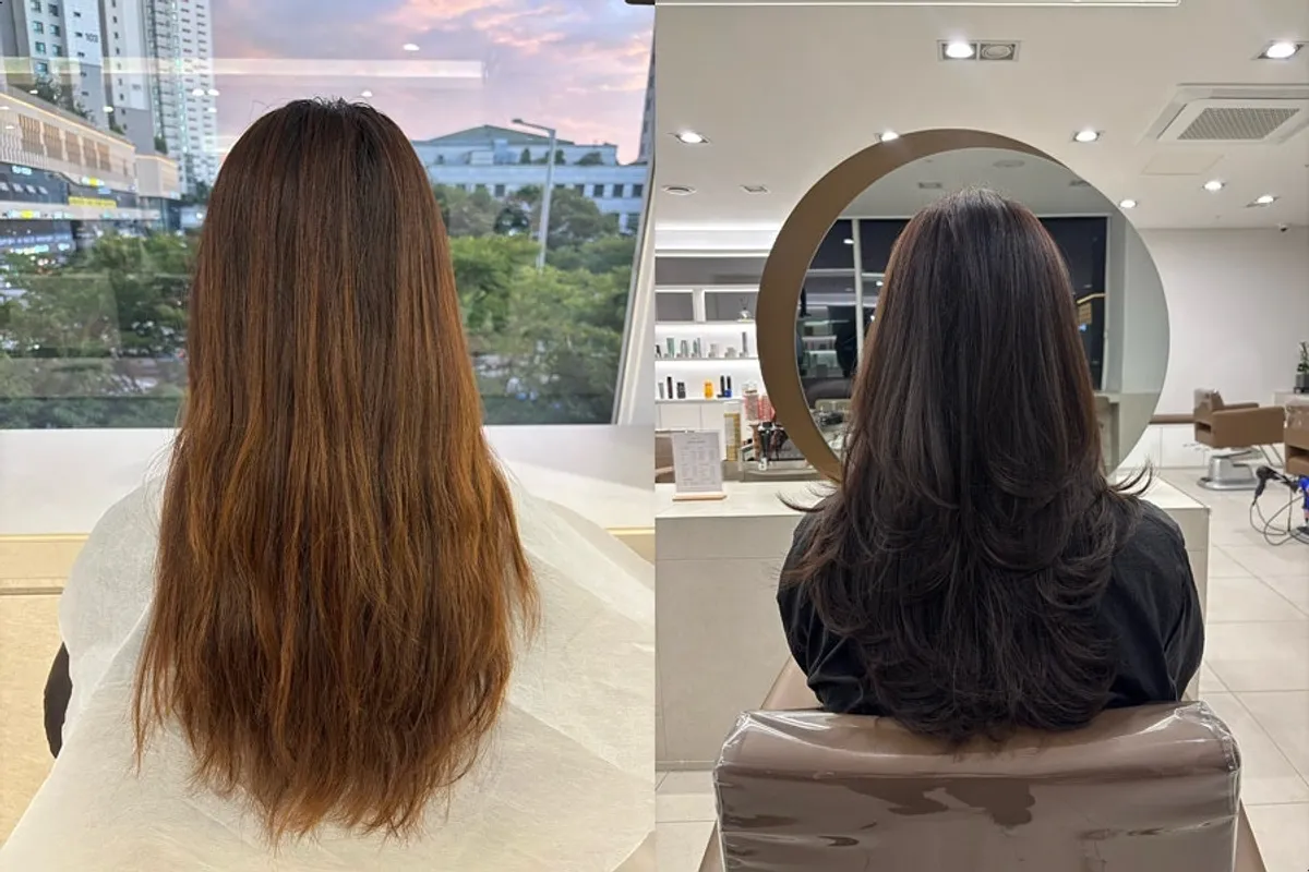 Hair transformation before and after tone-down color