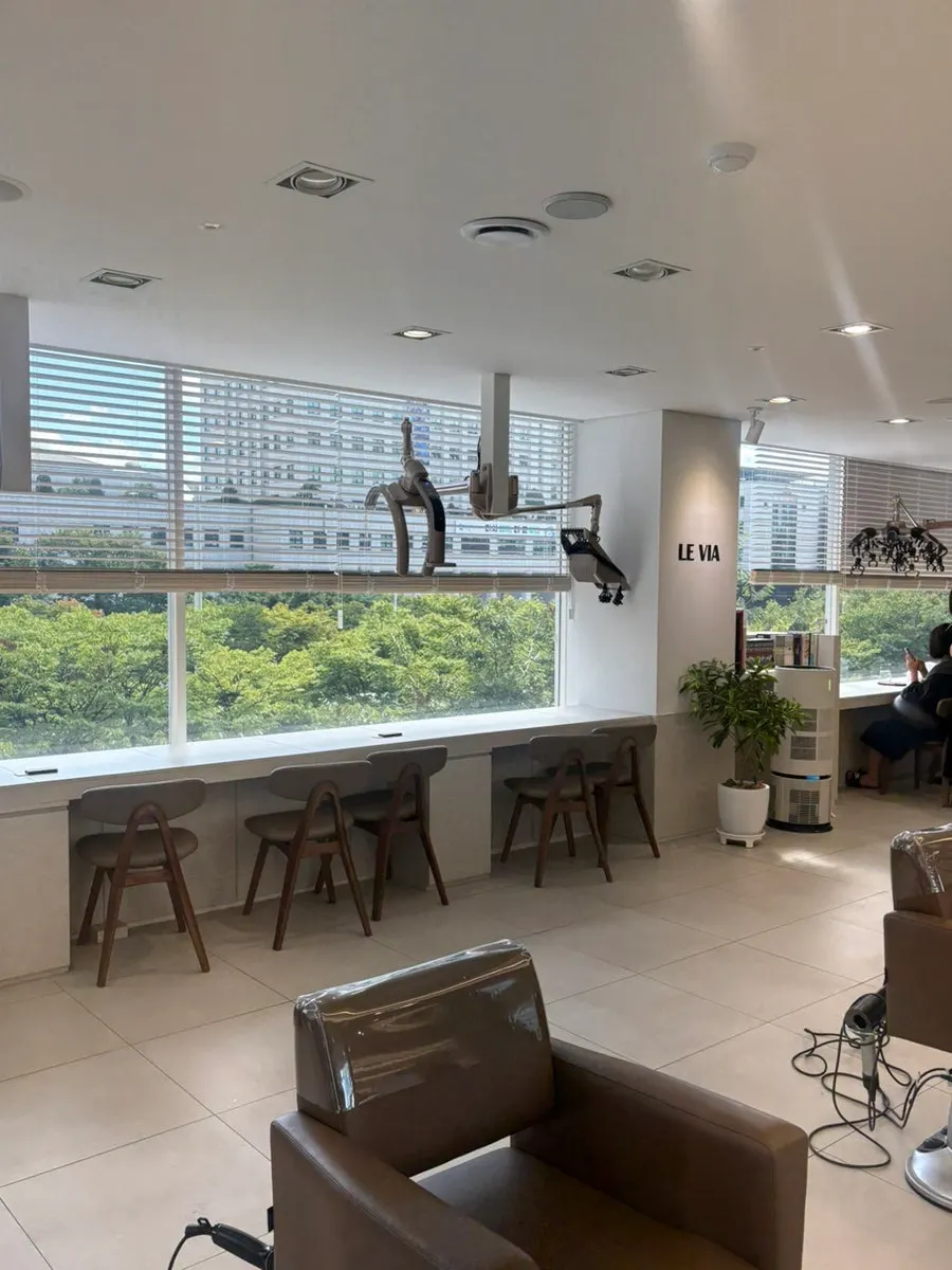 Hair salon space with wood accents
