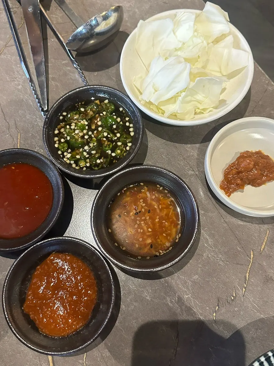 Basic cabbage side and three dipping sauces