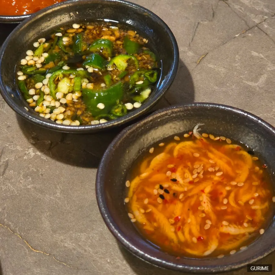 Sauces served alongside the bossam and pancake