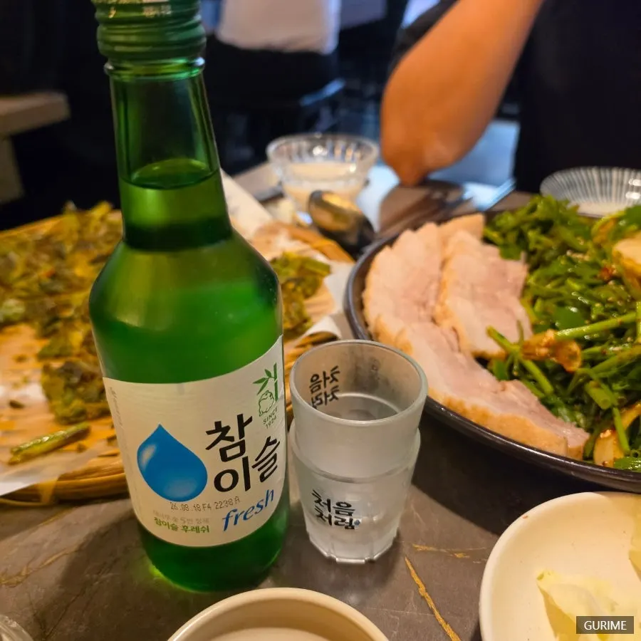Soju ordered alongside the food