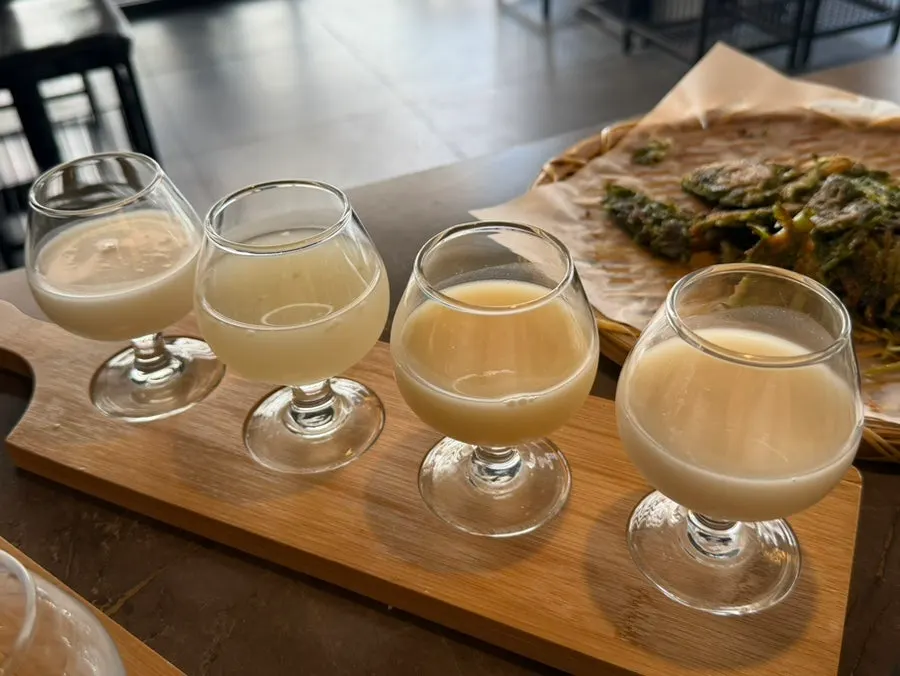 Glasses in Buchigom's makgeolli sampler set