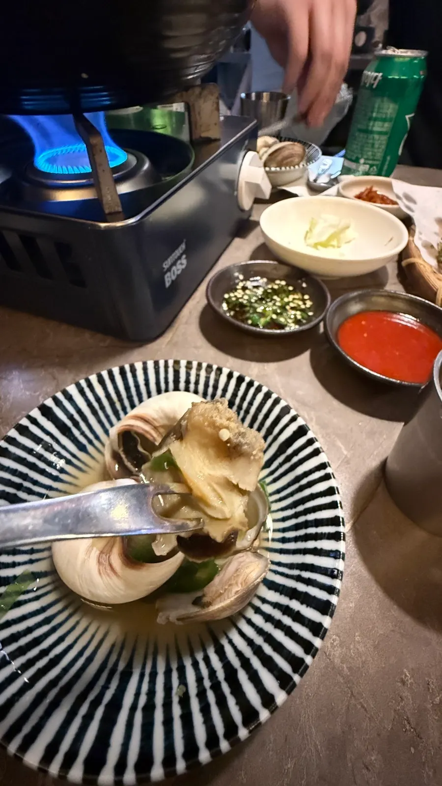 Evenly sized pieces of whelk meat