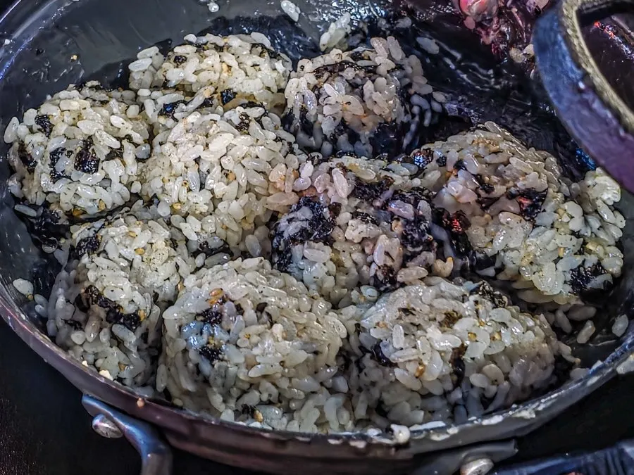 Self-made rice ball mixed with sesame oil
