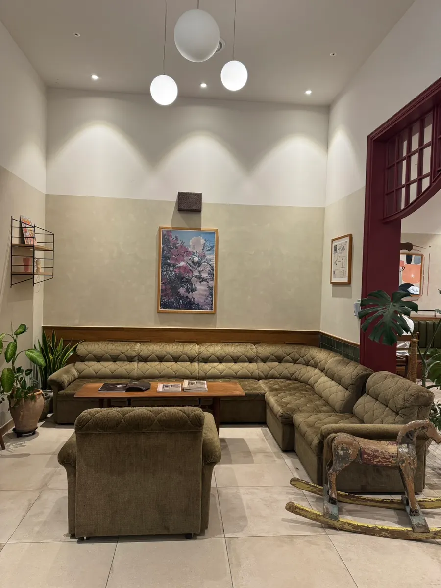 Waiting area sofa and baby chair at Bueokgan Restaurant entrance