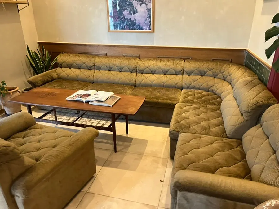 Comfortable sofas in Bueokgan's waiting area
