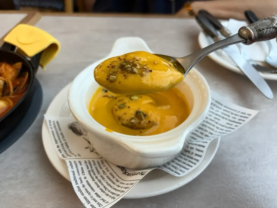 Pumpkin soup appetizer from Couple Set A