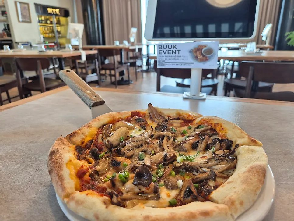 A slice of pizza topped with mushrooms
