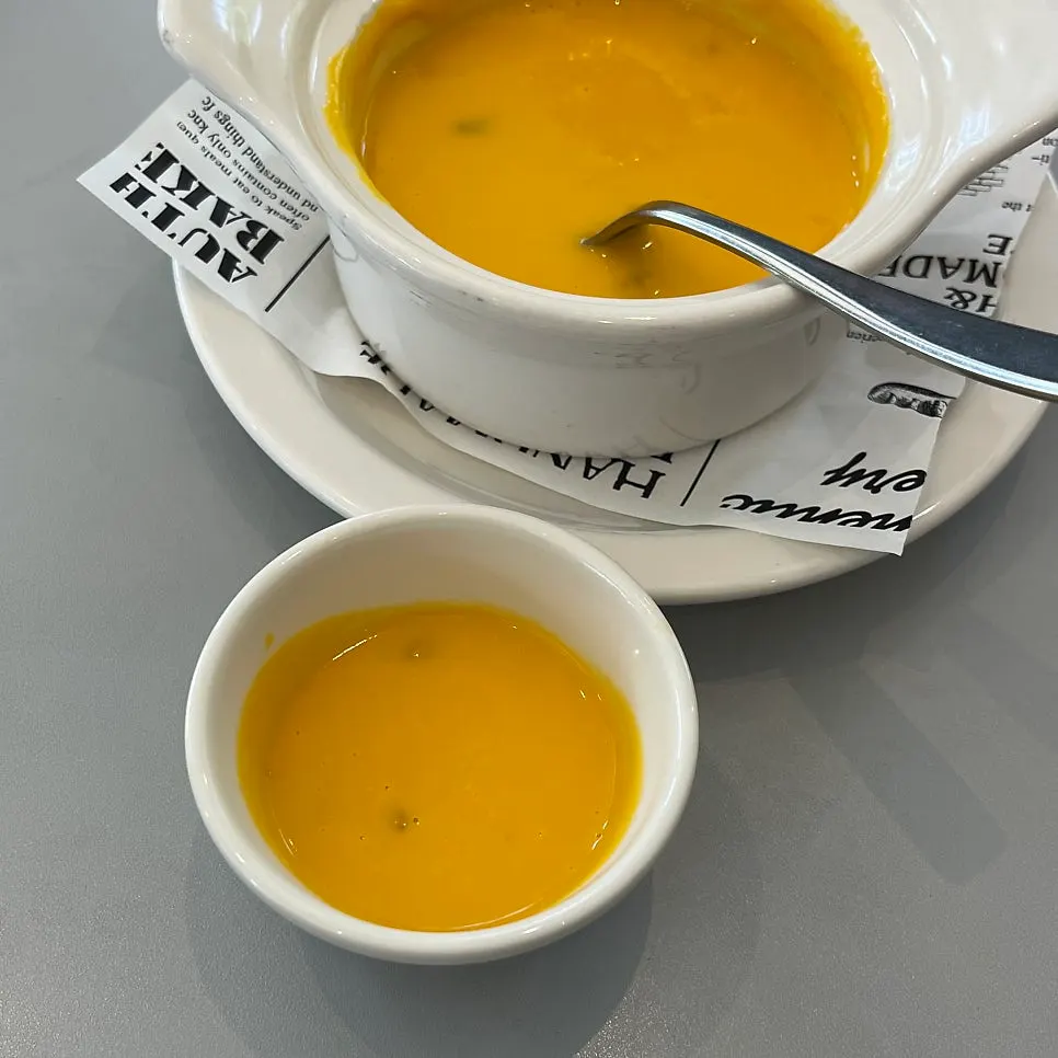 Pumpkin soup served in a small dish