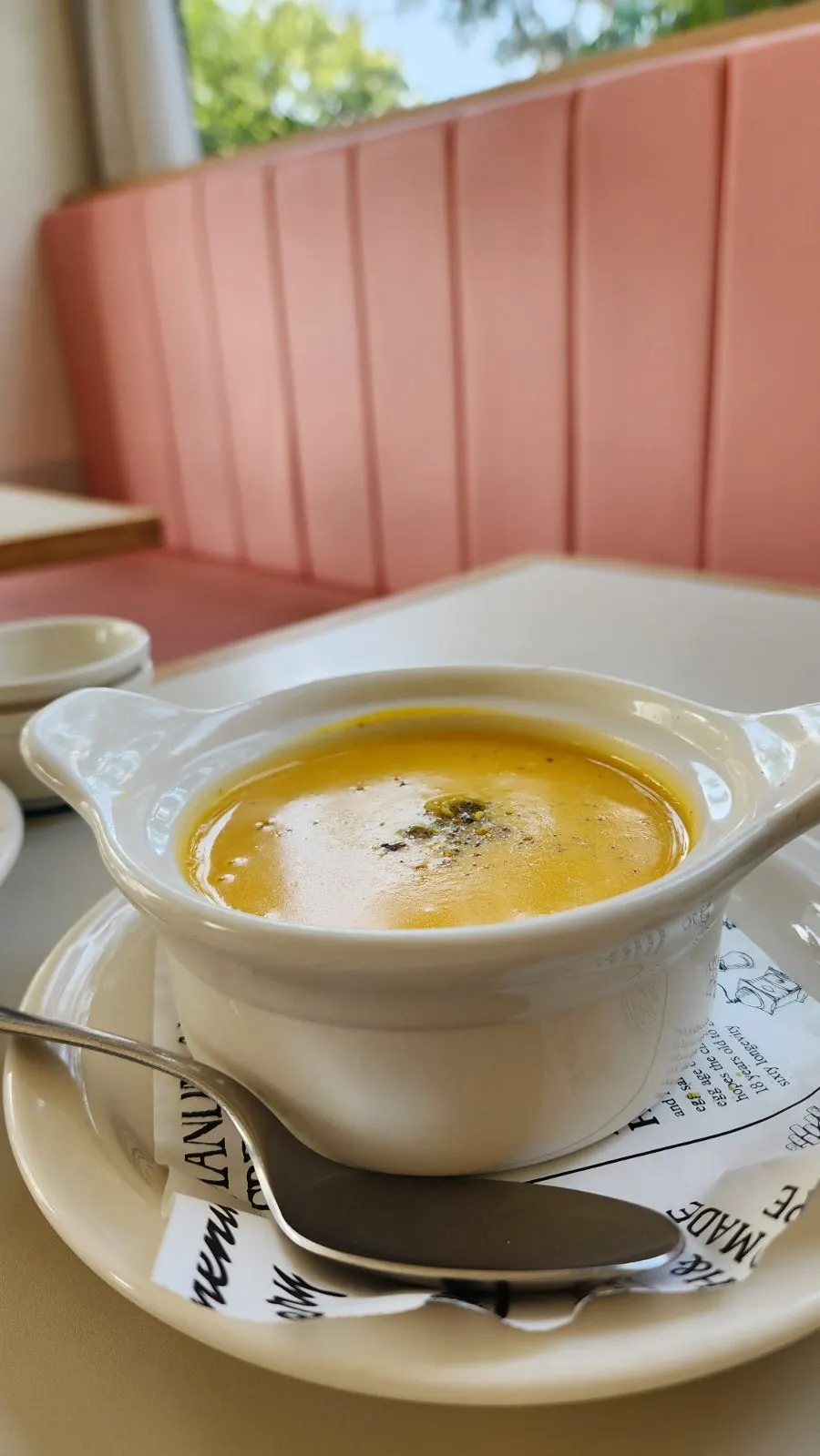 Close-up of steaming pumpkin soup