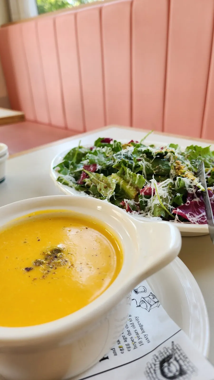 Pumpkin soup placed on the table