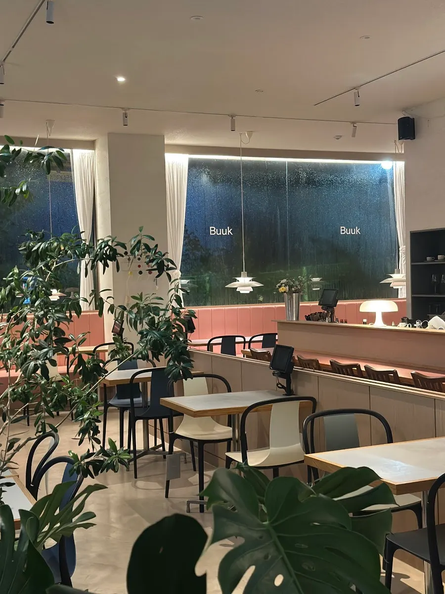 Interior of Bueokgan Suwan Branch lit with soft lighting