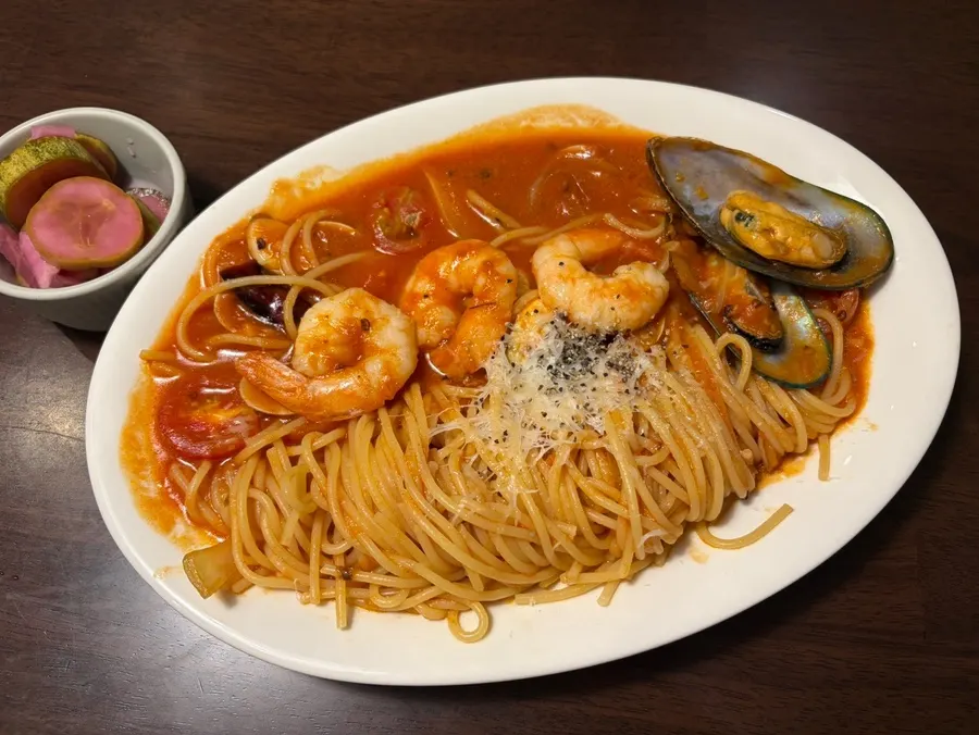 Seafood tomato pasta at Bueokgan Restaurant