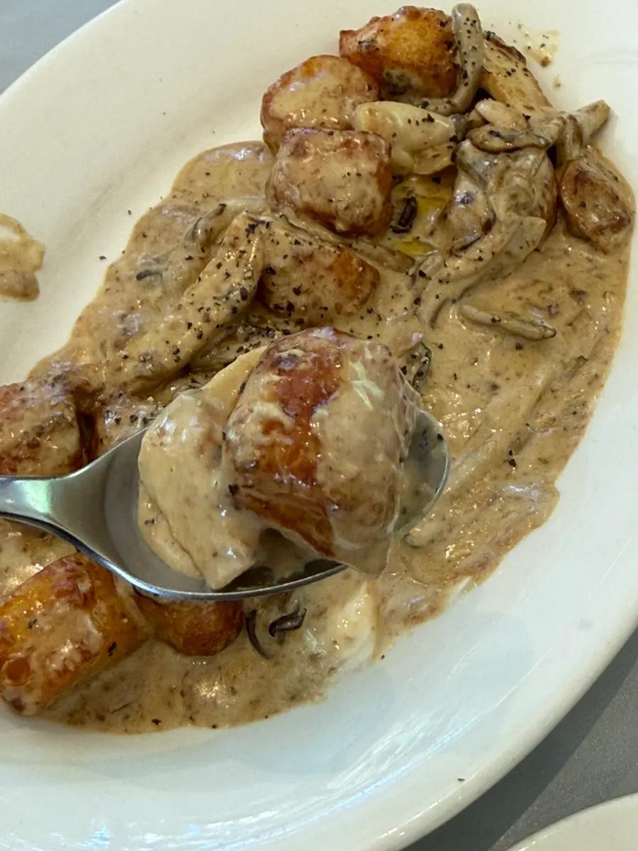 A plate of truffle mushroom cream gnocchi