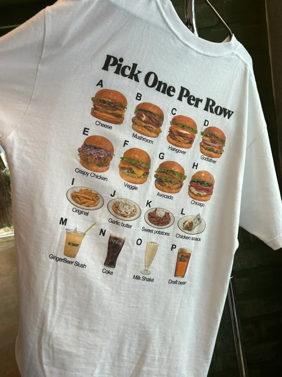 T-shirt merch printed with photos of Buggies menu items