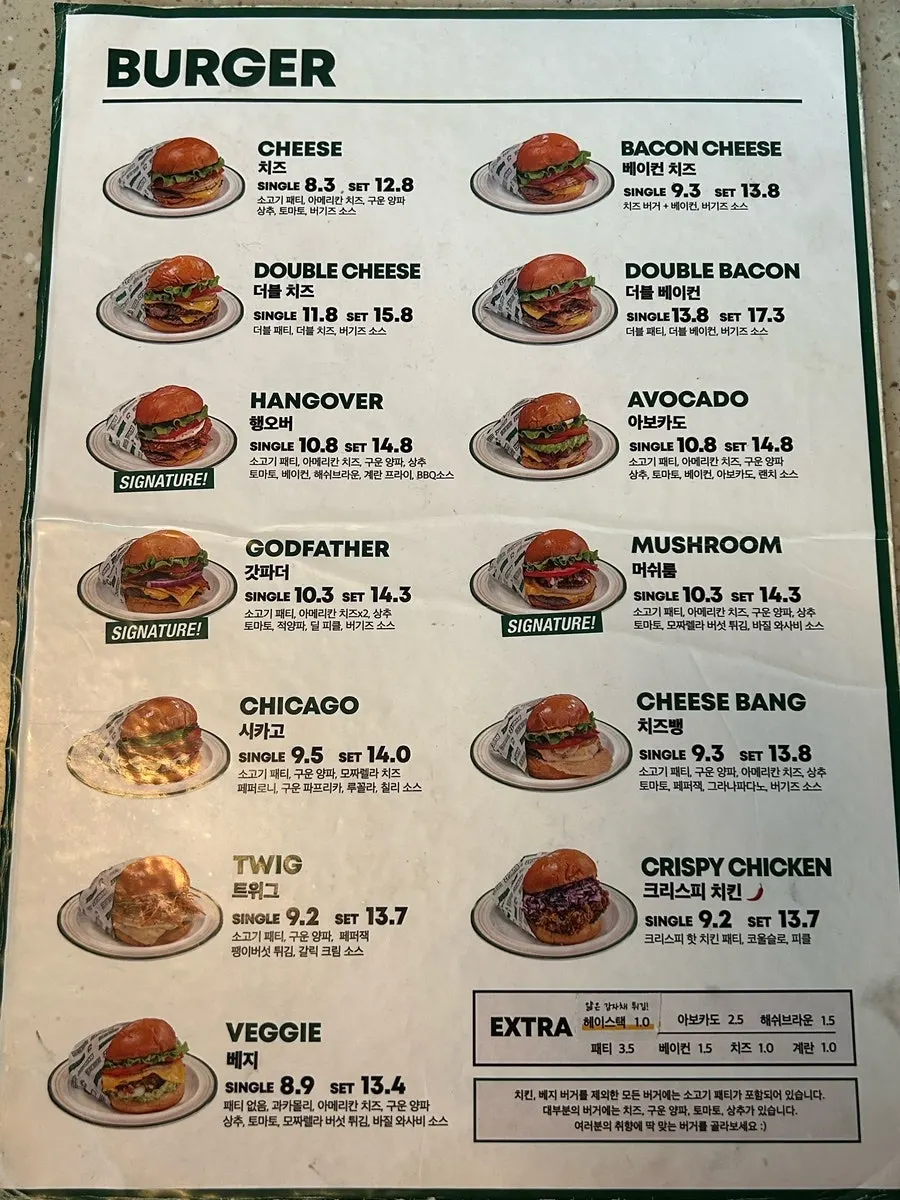 Paper menu kept at the checkout counter at Buggies