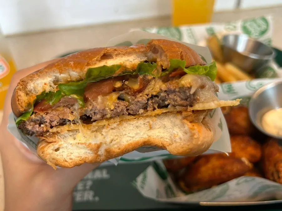 Close-up of balsamic onions inside the burger
