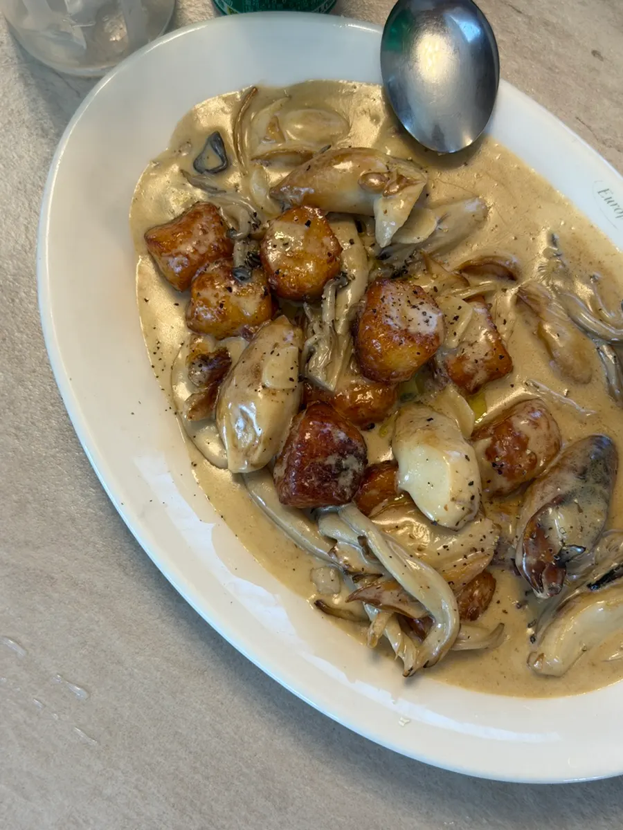 A plate of truffle mushroom cream gnocchi