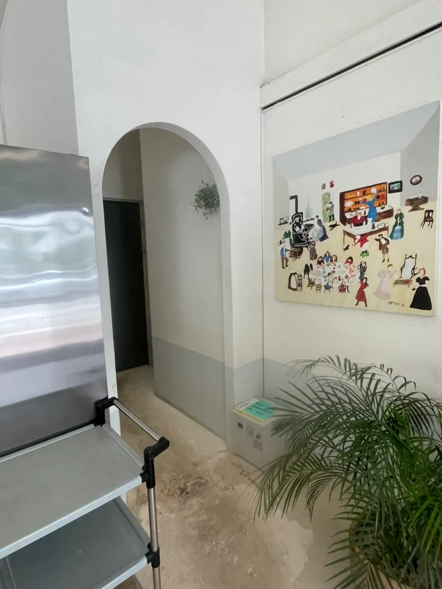 Direction to the restroom inside the restaurant