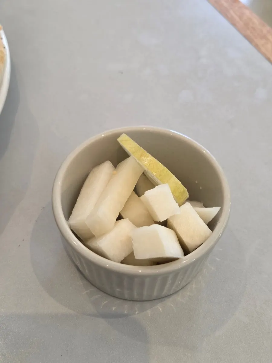 The complimentary house-made pickles