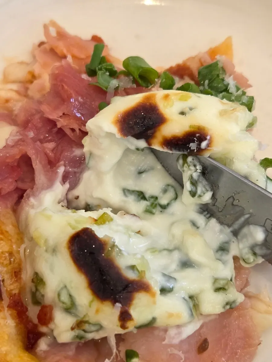 Cloud-like cream cheese on top of the pizza